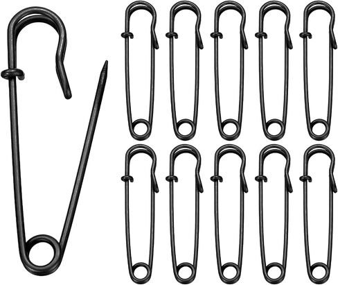 HARFINGTON 20pcs Safety Pins 2.48 Inch (63mm) Electroplated Steel Large Safety Pin Heavy Duty Sewing Safety Pins Bulk for Clothes Sewing Arts DIY Crafts, Black in Kuwait