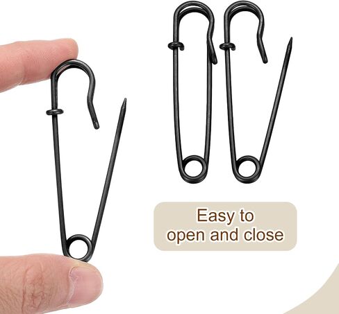 HARFINGTON 20pcs Safety Pins 2.48 Inch (63mm) Electroplated Steel Large Safety Pin Heavy Duty Sewing Safety Pins Bulk for Clothes Sewing Arts DIY Crafts, Black in Kuwait