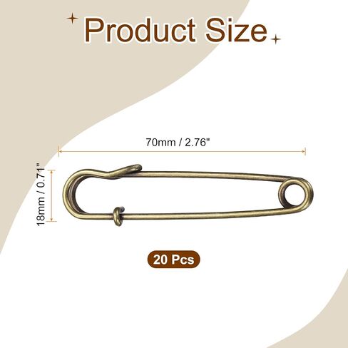 HARFINGTON 20pcs Safety Pins 2.48 Inch (63mm) Electroplated Steel Large Safety Pin Heavy Duty Sewing Safety Pins Bulk for Clothes Sewing Arts DIY Crafts, Black in Kuwait