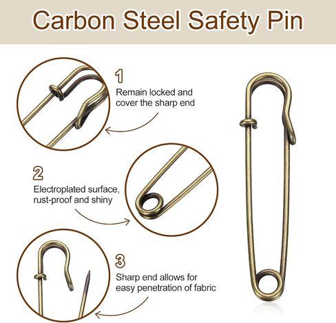 HARFINGTON 20pcs Safety Pins 2.48 Inch (63mm) Electroplated Steel Large Safety Pin Heavy Duty Sewing Safety Pins Bulk for Clothes Sewing Arts DIY Crafts, Black in Kuwait