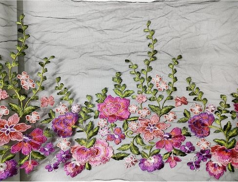 1Yard Lace Fabric Trim,16inch Extra Wide Embroidered Colorful Flowers Lace Trim, Part of Dress Home Party Sewing on Applique Patches for DIY Decoration (White mesh) in Saudi Arabia