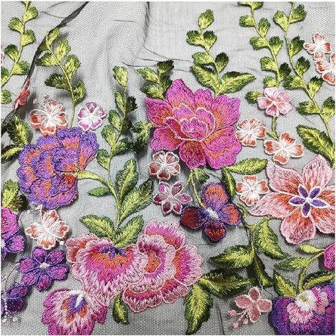 1Yard Lace Fabric Trim,16inch Extra Wide Embroidered Colorful Flowers Lace Trim, Part of Dress Home Party Sewing on Applique Patches for DIY Decoration (White mesh) in Saudi Arabia