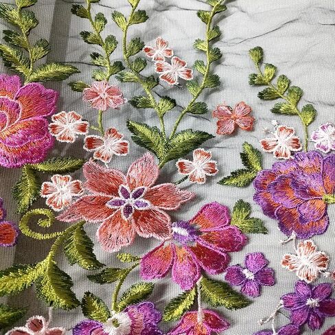 1Yard Lace Fabric Trim,16inch Extra Wide Embroidered Colorful Flowers Lace Trim, Part of Dress Home Party Sewing on Applique Patches for DIY Decoration (White mesh) in Saudi Arabia