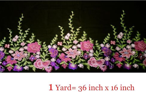 1Yard Lace Fabric Trim,16inch Extra Wide Embroidered Colorful Flowers Lace Trim, Part of Dress Home Party Sewing on Applique Patches for DIY Decoration (White mesh) in Saudi Arabia