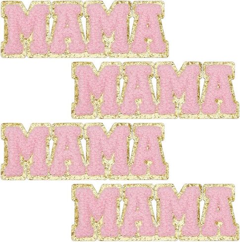 Fingerinspire 4 PCS Pink Letter Patches Chenille 1.77x4.9inch Mama Letter Iron on Patch Word Mama Sew on the seques patch pask plant yourdived yourdiques for cloth stal at diy diy in Kuwait