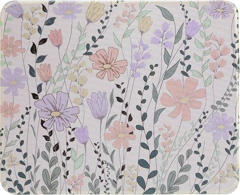 Mouse Pad Non-Slip Mousepad with Rubber Base, Square Travel Small Cute Floral Mouse Pads for Desk with Stitched Edges for Laptop,Wireless Mouse,Computers,Office, 10.2x8.3x0.12 in(Purple Floral) in Saudi Arabia