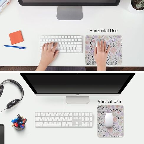 Mouse Pad Non-Slip Mousepad with Rubber Base, Square Travel Small Cute Floral Mouse Pads for Desk with Stitched Edges for Laptop,Wireless Mouse,Computers,Office, 10.2x8.3x0.12 in(Purple Floral) in Saudi Arabia