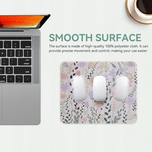 Mouse Pad Non-Slip Mousepad with Rubber Base, Square Travel Small Cute Floral Mouse Pads for Desk with Stitched Edges for Laptop,Wireless Mouse,Computers,Office, 10.2x8.3x0.12 in(Purple Floral) in Saudi Arabia