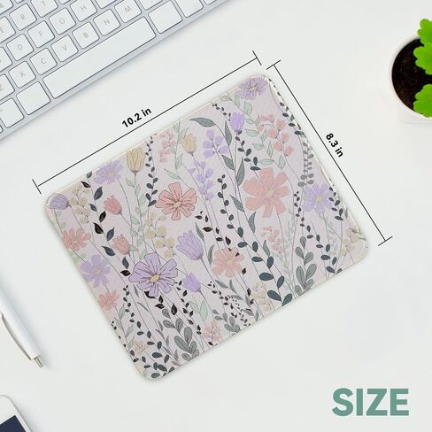 Mouse Pad Non-Slip Mousepad with Rubber Base, Square Travel Small Cute Floral Mouse Pads for Desk with Stitched Edges for Laptop,Wireless Mouse,Computers,Office, 10.2x8.3x0.12 in(Purple Floral) in Saudi Arabia