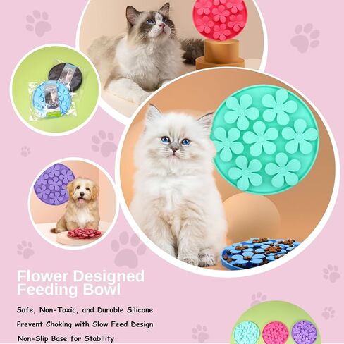 Non-Slip Slow Feeder Pet Bowl – Anti-Choking Feeding Bowl with Suction Cups for Dogs & Cats, Promotes Healthy Digestion (Ocean, Flower) in Kuwait
