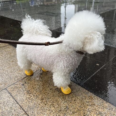 4Pcs Waterproof Dog Boots Dog Shoes for Snow and Rain Teddy Pomeranian Bichon Dogs (Yellow, Small (1-3Ib)) in Saudi Arabia