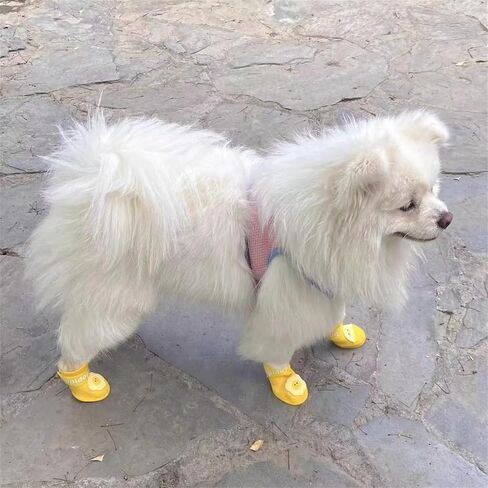 4Pcs Waterproof Dog Boots Dog Shoes for Snow and Rain Teddy Pomeranian Bichon Dogs (Yellow, Small (1-3Ib)) in Saudi Arabia