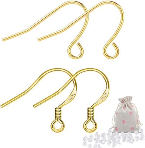 S925 Sterling Silver Consring HiMoallergenic 200pcs أسلاك الأذن + خطافات السمكة المجوهرات صنع المستلزمات خالية in Kuwait