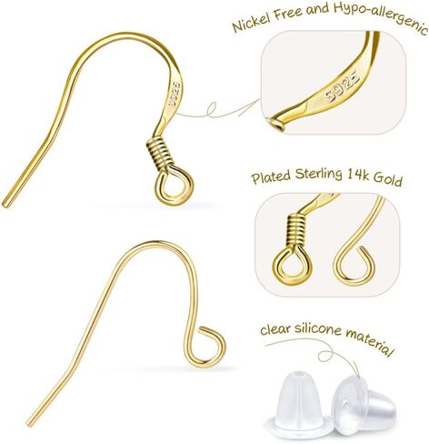 S925 Sterling Silver Consring HiMoallergenic 200pcs أسلاك الأذن + خطافات السمكة المجوهرات صنع المستلزمات خالية in Kuwait