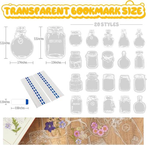 40Pcs DIY Bookmarks Kit, Transparent Dried Flower Bookmark, Filling Bookmarks with Flowers, 20 Styles Handmade DIY Bookmark Comes with 48Pcs Tab to Make Easier (Style 2) in Saudi Arabia