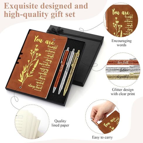 5 Pcs Mother's Day Gifts for Church Christian Religious Gifts for Women Men A6 Bible Leather Notebook 3 Verse Pens with Box Prayer Journal Bible Study Supplies(Purple) in Saudi Arabia