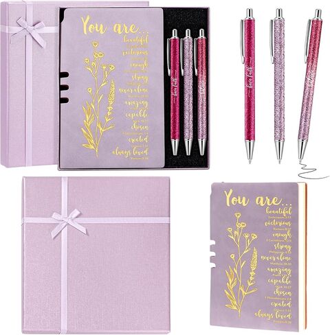 5 Pcs Mother's Day Gifts for Church Christian Religious Gifts for Women Men A6 Bible Leather Notebook 3 Verse Pens with Box Prayer Journal Bible Study Supplies(Purple) in Saudi Arabia