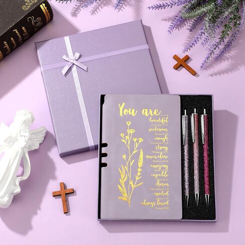 5 Pcs Mother's Day Gifts for Church Christian Religious Gifts for Women Men A6 Bible Leather Notebook 3 Verse Pens with Box Prayer Journal Bible Study Supplies(Purple) in Saudi Arabia