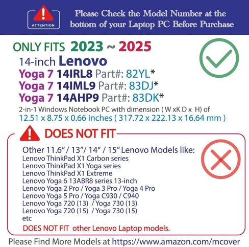 mCover case ONLY Compatible for 2023-2025 14" Lenovo Yoga 7 14IRL8 | 14IML9 | 14AHP9 Series 2-in-1 Windows Notebook Computers (NOT Fitting Any Other Models)- Black in Kuwait