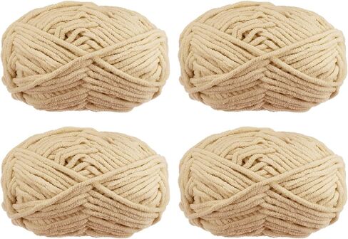 HARFINGTON 4Skeins Chenille Yarn Blanket Yarn 4x100g/14oz Gauge 5# Bulky Polyester Soft Knitting for Crochet Weaving Bag Scarf Hat, Coral, 4x68m(248yds) in Kuwait