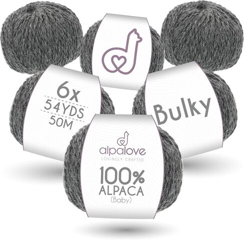 Bulky Set (6 x 1.75 oz) Super Soft Baby Alpaca Knitting Yarn Dark Gray 328 Yards in Saudi Arabia