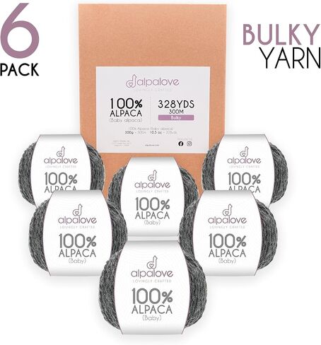 Bulky Set (6 x 1.75 oz) Super Soft Baby Alpaca Knitting Yarn Dark Gray 328 Yards in Saudi Arabia