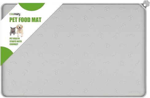 Coomazy Dog Food Mat, Silicone Waterproof Cat Feeding Mat Raised Edges, Nonslip Pet Placemat Bowl Tray to Stop Food Spills and Water Messes Out to Floor, 18.9x11.8 Grey in Saudi Arabia