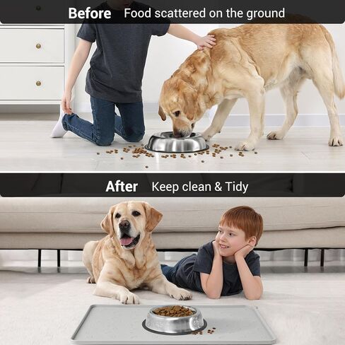 Coomazy Dog Food Mat, Silicone Waterproof Cat Feeding Mat Raised Edges, Nonslip Pet Placemat Bowl Tray to Stop Food Spills and Water Messes Out to Floor, 18.9x11.8 Grey in Saudi Arabia