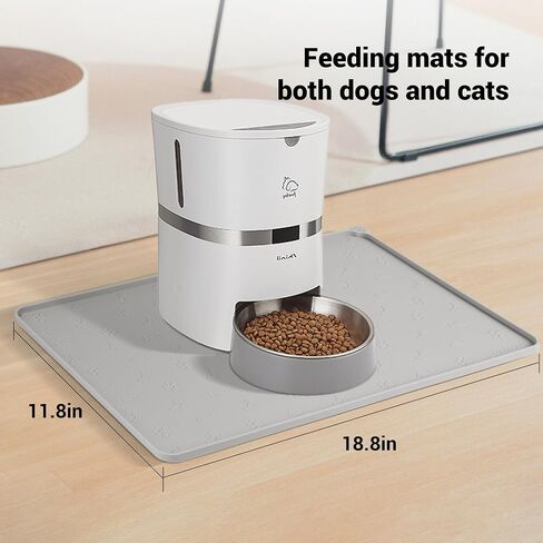 Coomazy Dog Food Mat, Silicone Waterproof Cat Feeding Mat Raised Edges, Nonslip Pet Placemat Bowl Tray to Stop Food Spills and Water Messes Out to Floor, 18.9x11.8 Grey in Saudi Arabia