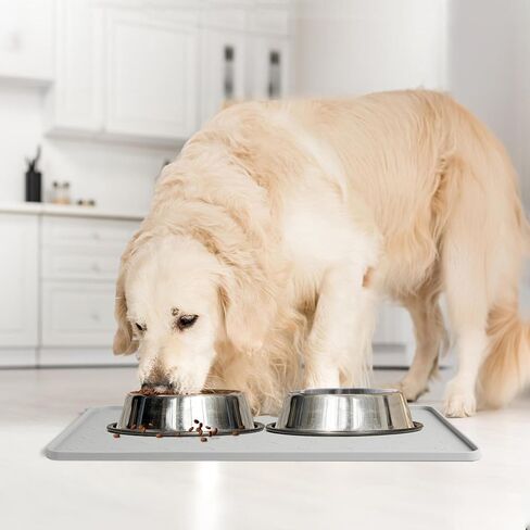 Coomazy Dog Food Mat, Silicone Waterproof Cat Feeding Mat Raised Edges, Nonslip Pet Placemat Bowl Tray to Stop Food Spills and Water Messes Out to Floor, 18.9x11.8 Grey in Saudi Arabia