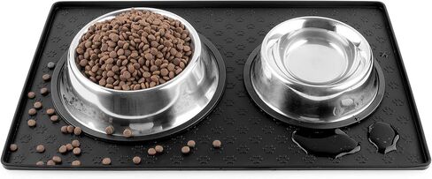Coomazy Dog Food Mat, Silicone Waterproof Cat Feeding Mat Raised Edges, Nonslip Pet Placemat Bowl Tray to Stop Food Spills and Water Messes Out to Floor, 18.9x11.8 Grey in Saudi Arabia