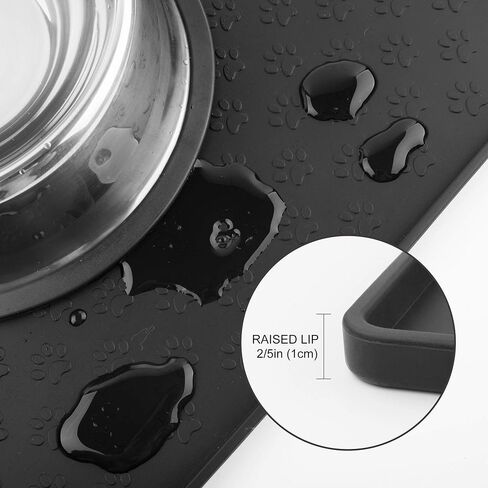 Coomazy Dog Food Mat, Silicone Waterproof Cat Feeding Mat Raised Edges, Nonslip Pet Placemat Bowl Tray to Stop Food Spills and Water Messes Out to Floor, 18.9x11.8 Grey in Saudi Arabia