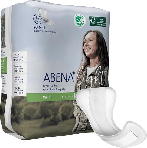 Abena Light Premium Incontinence Pad, Ultra Light Absorbency, Size 0, 240 Count (10 Packs of 24) in Kuwait
