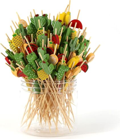 Cocktail Picks 200 Counts Handmade Sticks Wooden ﻿Natural Bamboo Toothpicks Cocktail Sticks Party Supplies (Fruit)… in Kuwait