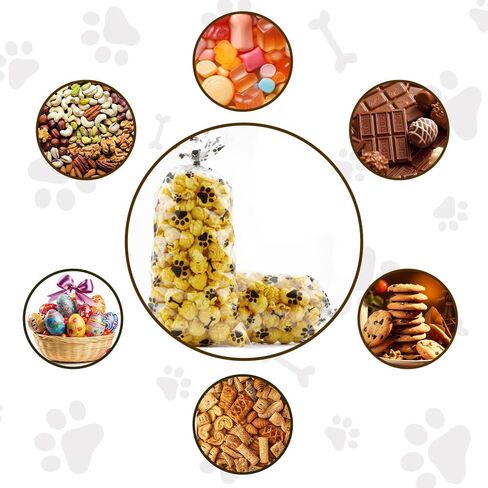 60 PCS Plastic Dog Paw Cellophane Treat bags with Ties Goodie Candy Cookie Goody Gift Bags Pouches Clear Baby Shower Pet Puppy Birthday Party Decorations Favors Supplies Wrapping Stuffers(5x11) in Kuwait