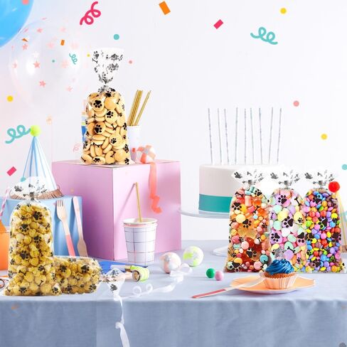 60 PCS Plastic Dog Paw Cellophane Treat bags with Ties Goodie Candy Cookie Goody Gift Bags Pouches Clear Baby Shower Pet Puppy Birthday Party Decorations Favors Supplies Wrapping Stuffers(5x11) in Kuwait