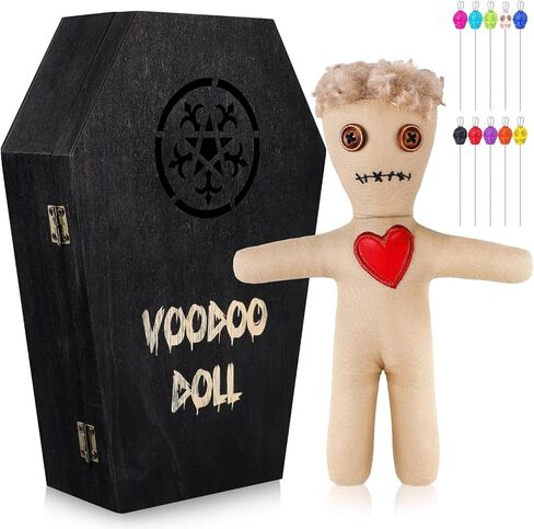 12 Pcs Voodoo Doll Kit Include Creepy Dolls 10 Pcs Skull Pins Wooden Coffin Box Haunted Doll Halloween Scary Ghost Voodoo Ornaments Fidget Toys Stress Relieving(Female) in Saudi Arabia