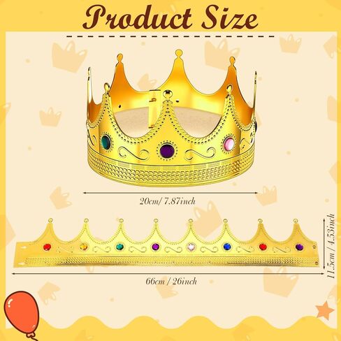 Hanaive King Crowns for Men Kids Gold Royal Plastic Crown Jeweled for King Queen Prince Princess Costume Cosplay Party in Saudi Arabia