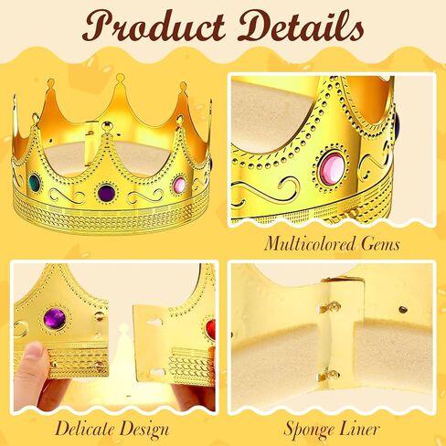Hanaive King Crowns for Men Kids Gold Royal Plastic Crown Jeweled for King Queen Prince Princess Costume Cosplay Party in Saudi Arabia