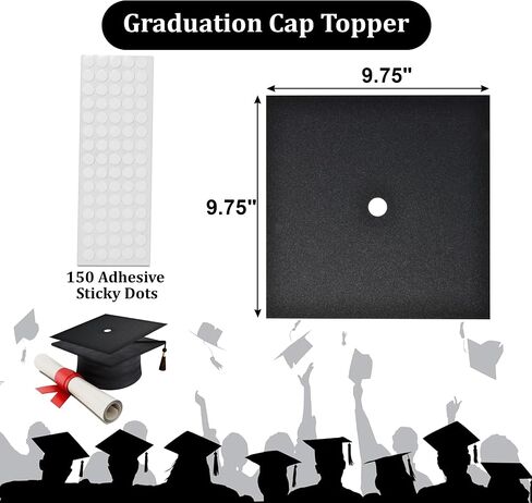 Gift Boutique 12 Pieces Graduation Cap Decorations Black Glitter Background Grad Caps Topper Blank Base Graduate Hat Decoration Do It Yourself Crafts Party Supplies with 75 Adhesive Sticky Dots in Saudi Arabia