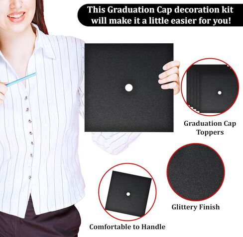 Gift Boutique 12 Pieces Graduation Cap Decorations Black Glitter Background Grad Caps Topper Blank Base Graduate Hat Decoration Do It Yourself Crafts Party Supplies with 75 Adhesive Sticky Dots in Saudi Arabia