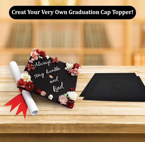 Gift Boutique 12 Pieces Graduation Cap Decorations Black Glitter Background Grad Caps Topper Blank Base Graduate Hat Decoration Do It Yourself Crafts Party Supplies with 75 Adhesive Sticky Dots in Saudi Arabia