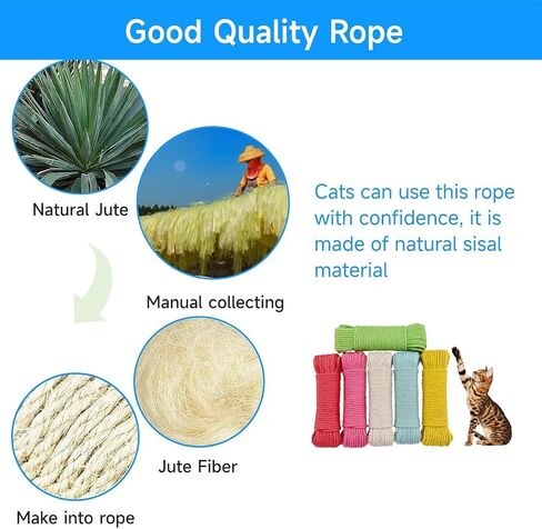 Multicolor Cat Scratch Post Replacement Rope, Repair and Replace Scratching Post, 1/4" Cat Scratch Post DIY Jute Twine,for Scratching Post Tree Replacement. (Green, 1/4IN by 50FT) in Kuwait