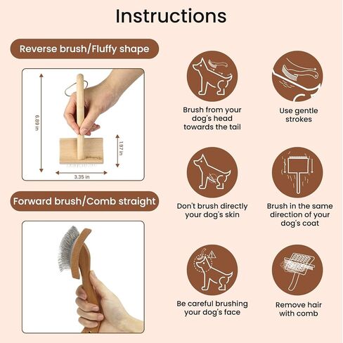 Dog Slicker Brush for Shedding,Dog Brush for Long Haired Dogs & Remove Tangles & Mats,Ergonomic Handle Grooming Like Professional,Beech Wood,S in Kuwait