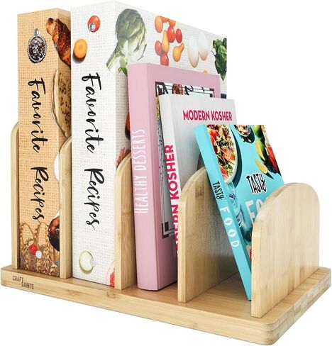 Cook Book Organizer, Recipe Book Holder Rack, Tabletop Stand for Convenient Cookbook Storage, 4-Slot Cook Book Stand Kitchen, Binder Holder for Desk & Countertop (Black, 12.6 x 8 7.72'') in Kuwait