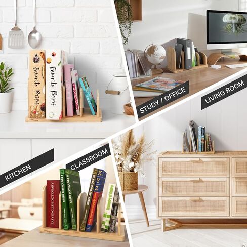 Cook Book Organizer, Recipe Book Holder Rack, Tabletop Stand for Convenient Cookbook Storage, 4-Slot Cook Book Stand Kitchen, Binder Holder for Desk & Countertop (Black, 12.6 x 8 7.72'') in Kuwait