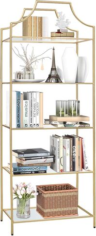 3 Tier Bookshelf, Metal Book Shelf for Storage, Storage Display Bookcase, Modern Open Book Case for Bedroom, Living Room, Glass Office Organization Shelf, 41.3" X 26" X 13" in Kuwait