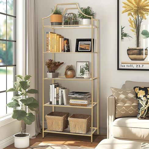 3 Tier Bookshelf, Metal Book Shelf for Storage, Storage Display Bookcase, Modern Open Book Case for Bedroom, Living Room, Glass Office Organization Shelf, 41.3" X 26" X 13" in Kuwait