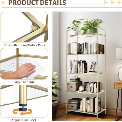 3 Tier Bookshelf, Metal Book Shelf for Storage, Storage Display Bookcase, Modern Open Book Case for Bedroom, Living Room, Glass Office Organization Shelf, 41.3" X 26" X 13" in Kuwait