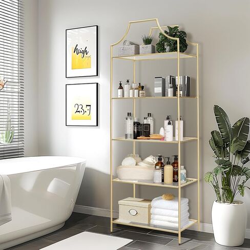 3 Tier Bookshelf, Metal Book Shelf for Storage, Storage Display Bookcase, Modern Open Book Case for Bedroom, Living Room, Glass Office Organization Shelf, 41.3" X 26" X 13" in Kuwait